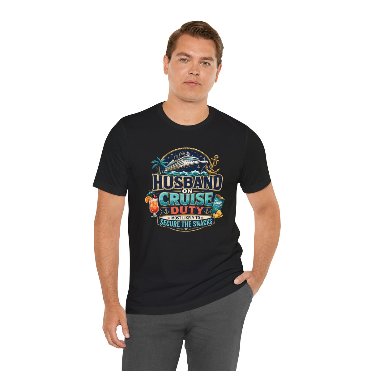Husband on Cruise Duty Snacks Secured Shirt, Funny Mens Vacation Tee | Cruise Travel Collection