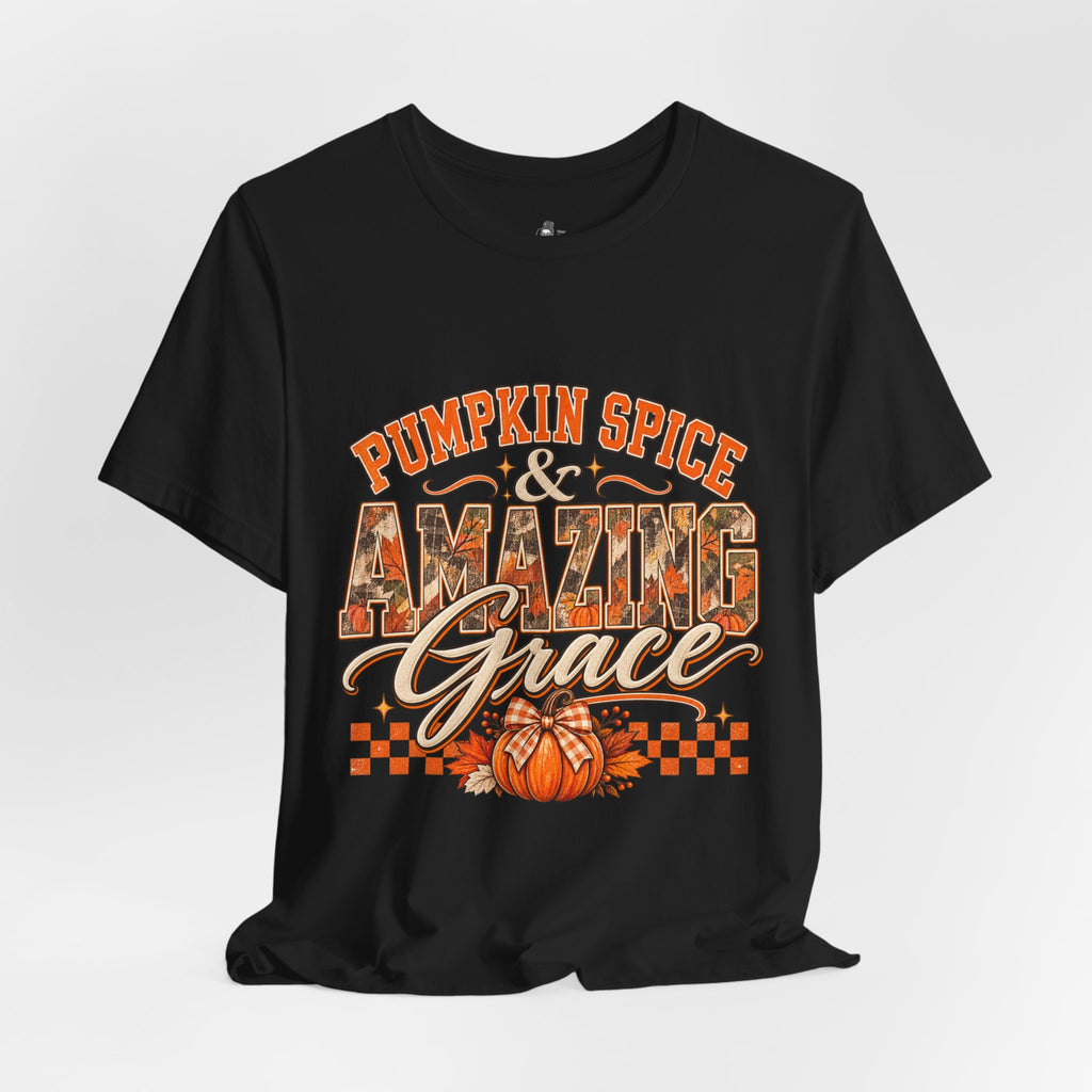 Pumpkin Spice And Amazing Grace | Premium Boutique Unisex T-Shirt Fall Christian Faith Graphic Autumn Pumpkin Inspirational Top