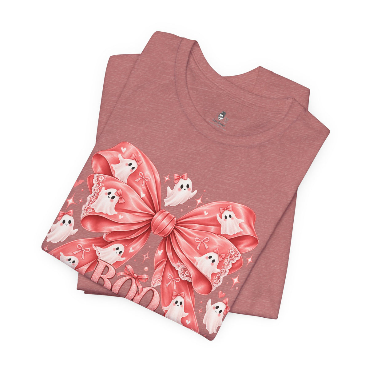 Boo | Premium Boutique Unisex T-Shirt Halloween Pink Ghost Bow Graphic Feminine Spooky Fashion Top