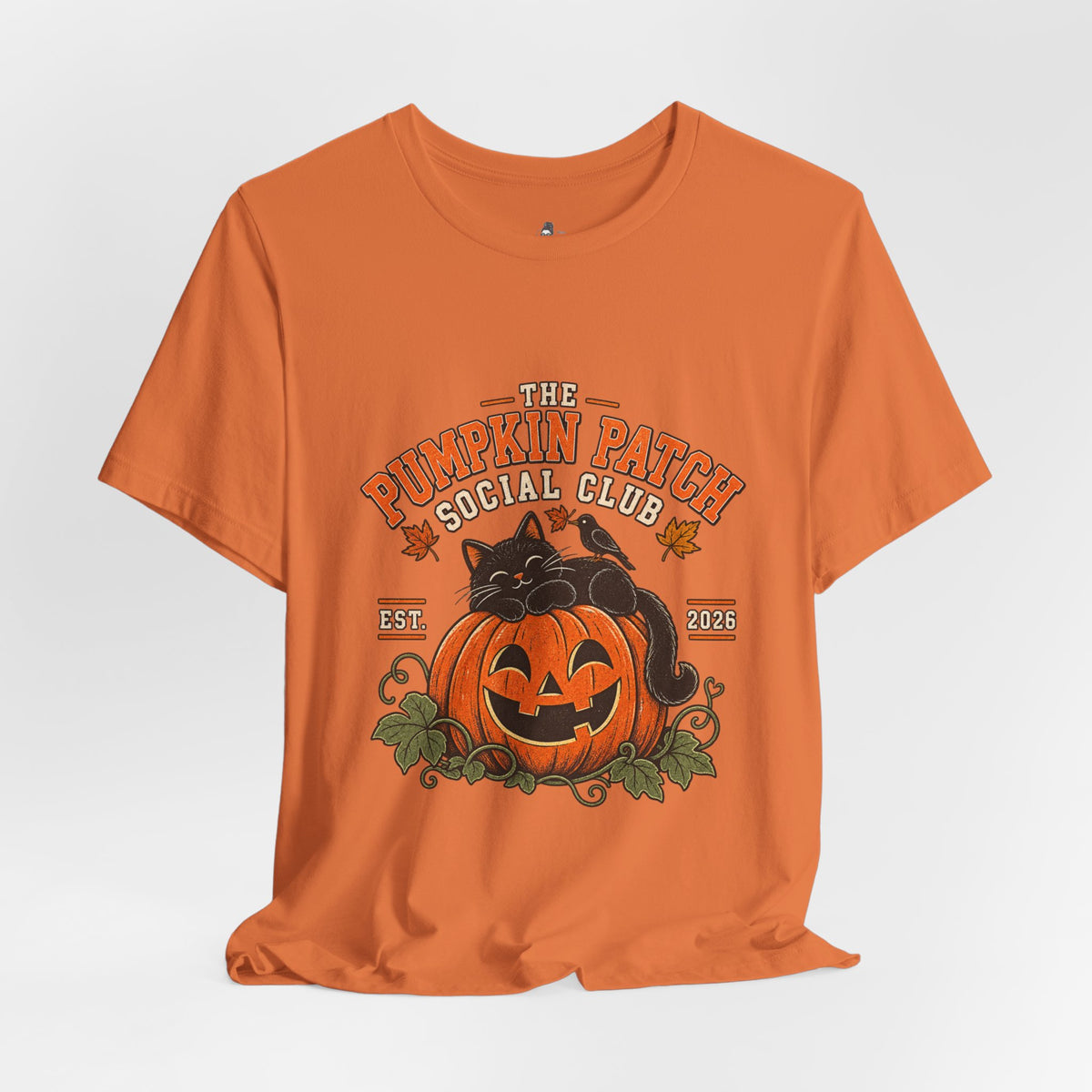The Pumpkin Patch Social Club | Premium Boutique Unisex T-Shirt Fall Vintage Black Cat Halloween Graphic Autumn Pumpkin Top