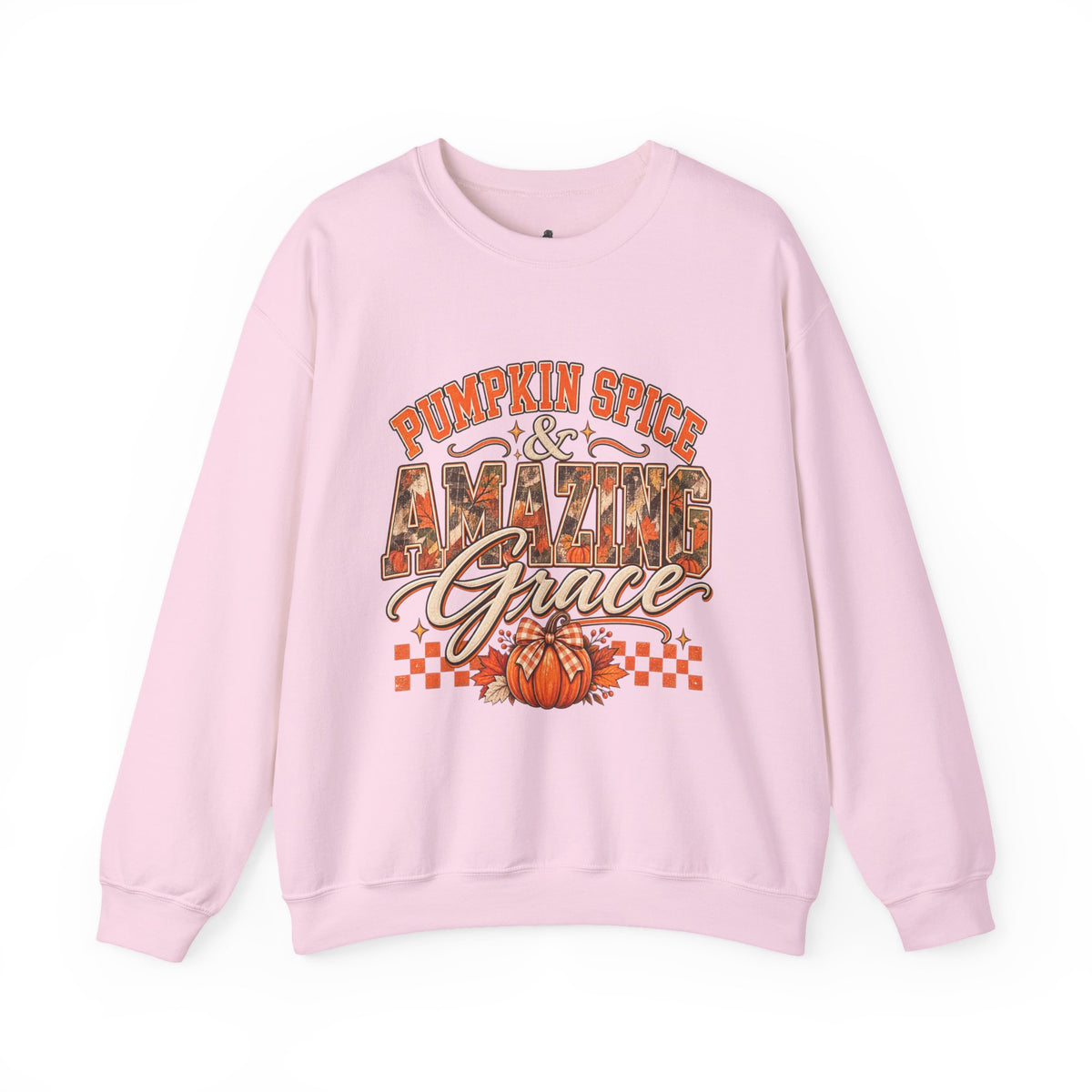 Pumpkin Spice And Amazing Grace | Premium Boutique Crewneck Sweatshirt Fall Christian Faith Graphic Autumn Pumpkin Inspirational Top