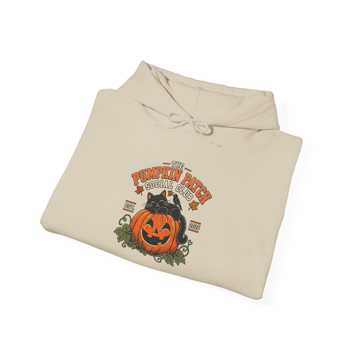 The Pumpkin Patch Social Club | Premium Boutique Pullover Hoodie Fall Vintage Black Cat Halloween Graphic Autumn Pumpkin Top
