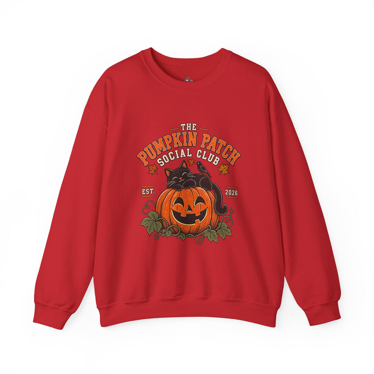 The Pumpkin Patch Social Club | Premium Boutique Crewneck Sweatshirt Fall Vintage Black Cat Halloween Graphic Autumn Pumpkin Top