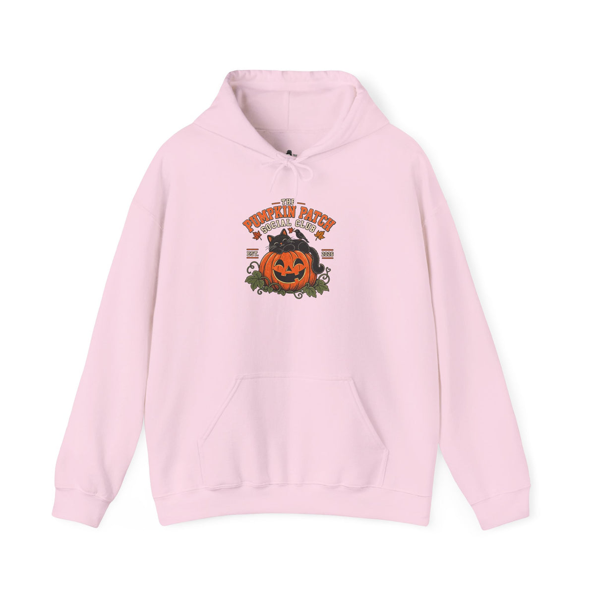 The Pumpkin Patch Social Club | Premium Boutique Pullover Hoodie Fall Vintage Black Cat Halloween Graphic Autumn Pumpkin Top
