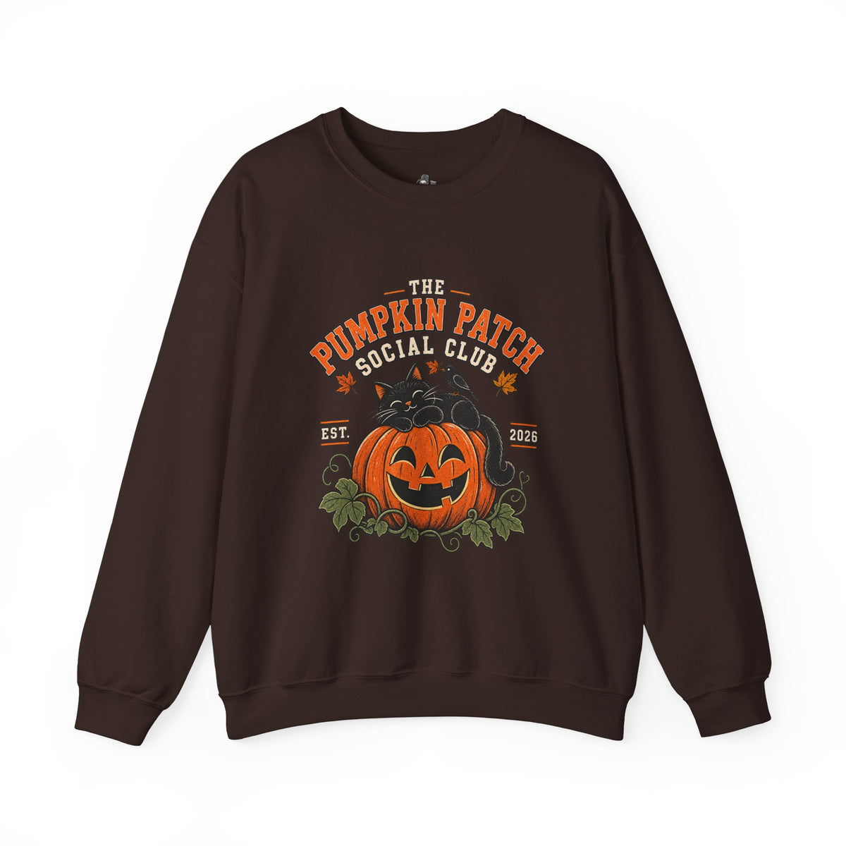 The Pumpkin Patch Social Club | Premium Boutique Crewneck Sweatshirt Fall Vintage Black Cat Halloween Graphic Autumn Pumpkin Top