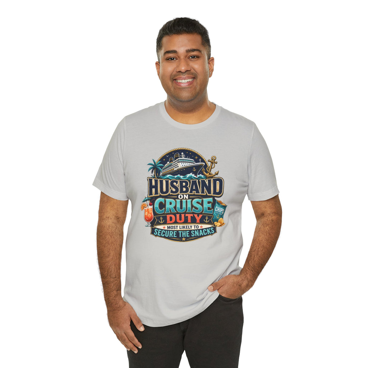 Husband on Cruise Duty Snacks Secured Shirt, Funny Mens Vacation Tee | Cruise Travel Collection