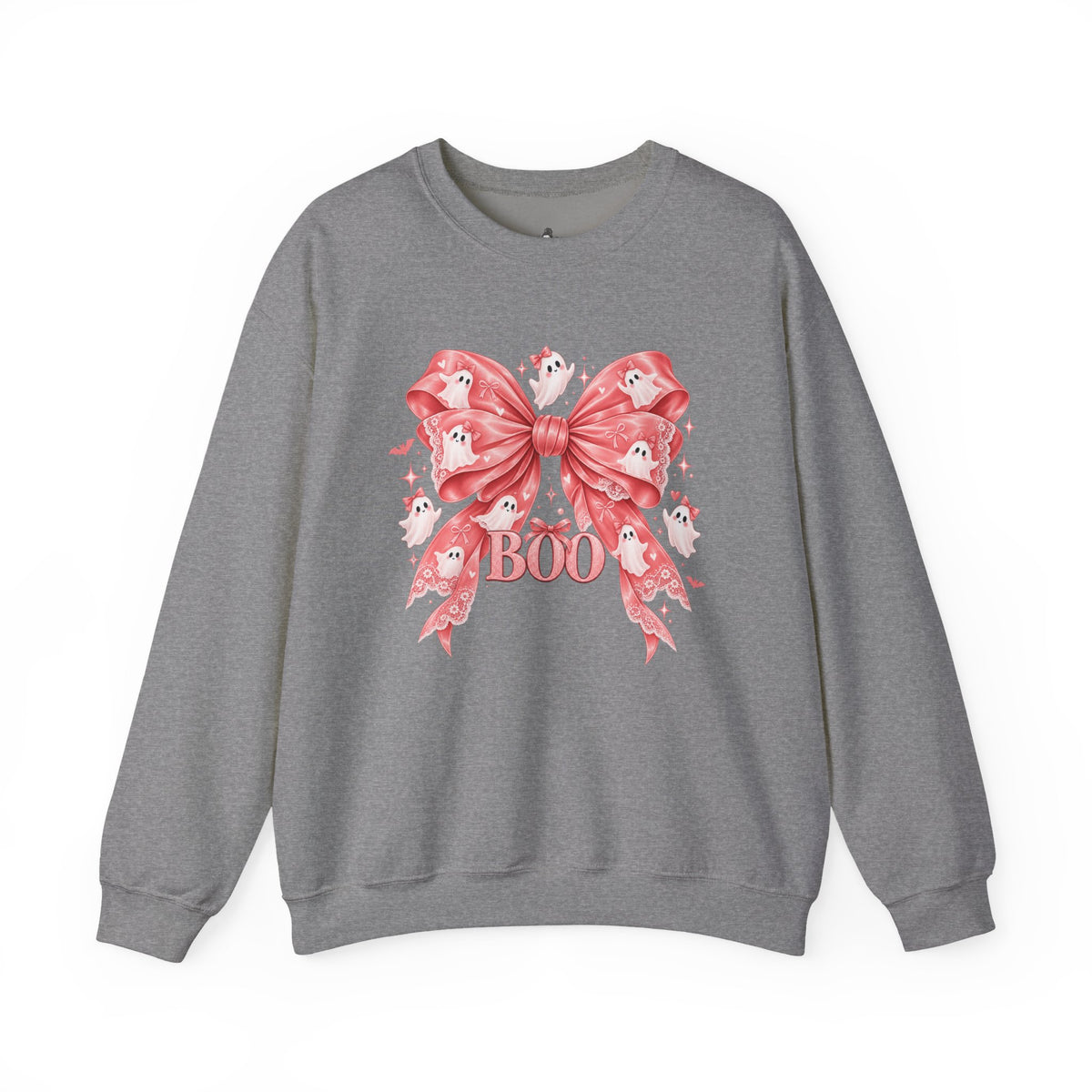 Boo | Premium Boutique Crewneck Sweatshirt Halloween Pink Ghost Bow Graphic Feminine Spooky Fashion Top