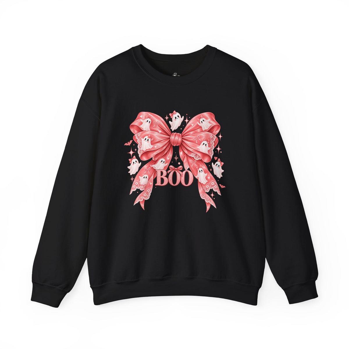Boo | Premium Boutique Crewneck Sweatshirt Halloween Pink Ghost Bow Graphic Feminine Spooky Fashion Top