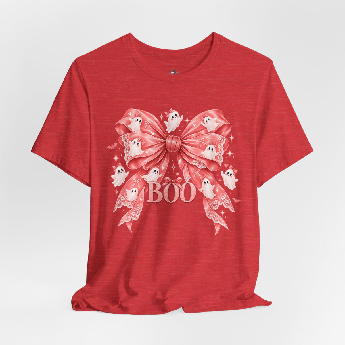 Boo | Premium Boutique Unisex T-Shirt Halloween Pink Ghost Bow Graphic Feminine Spooky Fashion Top