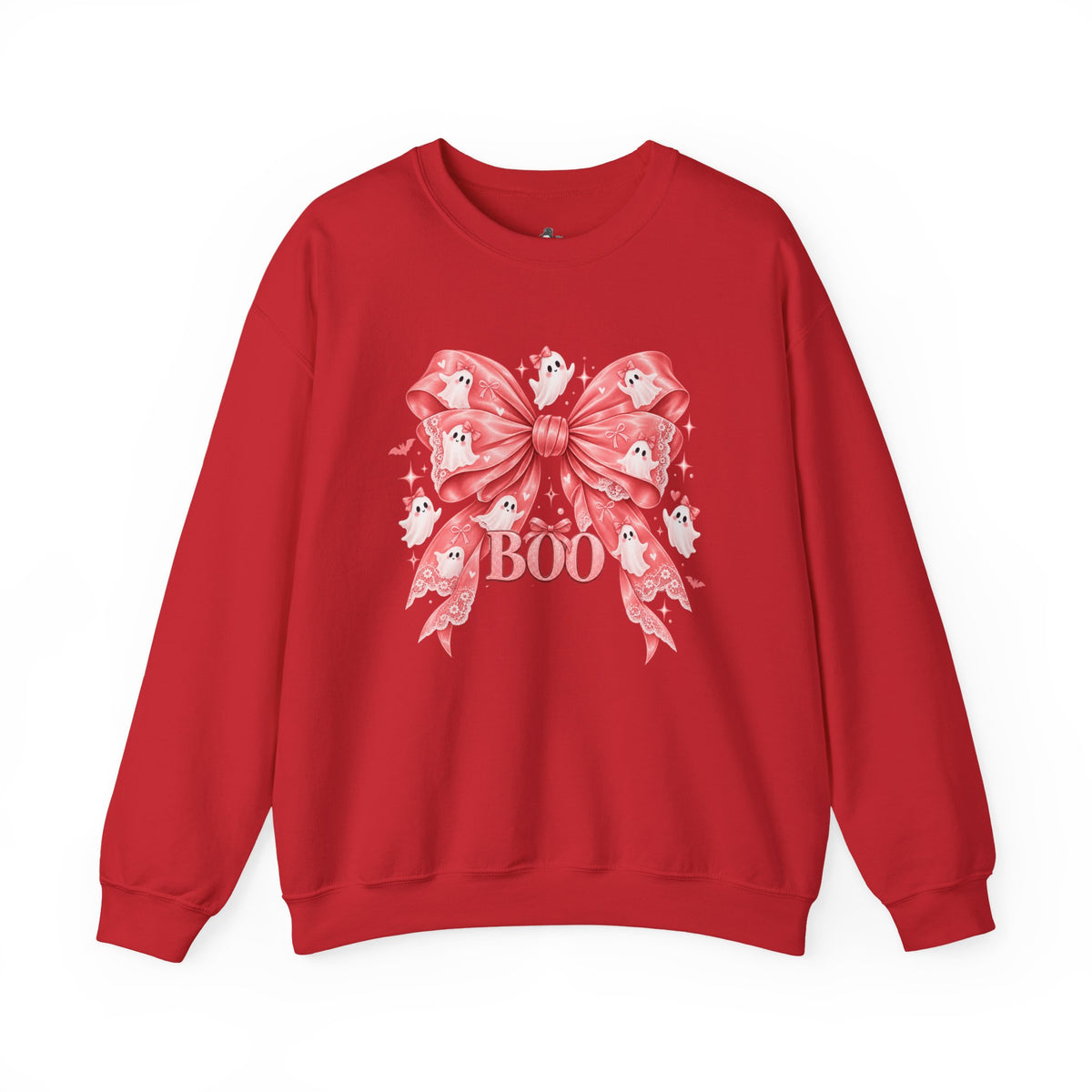Boo | Premium Boutique Crewneck Sweatshirt Halloween Pink Ghost Bow Graphic Feminine Spooky Fashion Top