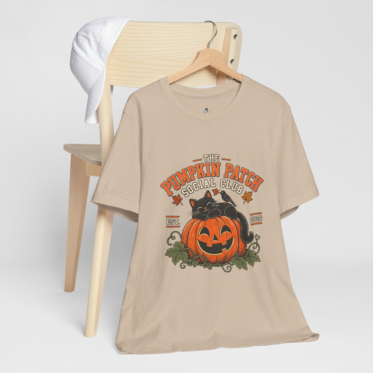 The Pumpkin Patch Social Club | Premium Boutique Unisex T-Shirt Fall Vintage Black Cat Halloween Graphic Autumn Pumpkin Top