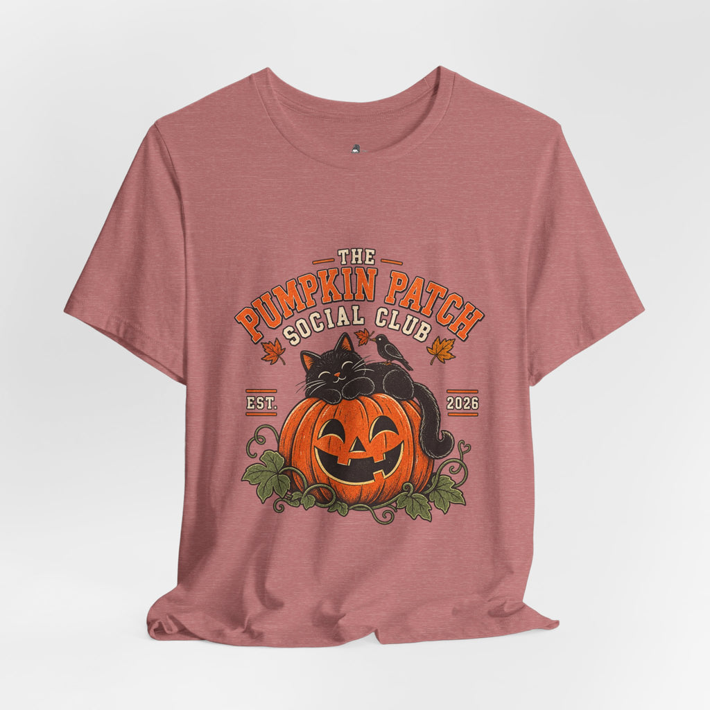 The Pumpkin Patch Social Club | Premium Boutique Unisex T-Shirt Fall Vintage Black Cat Halloween Graphic Autumn Pumpkin Top