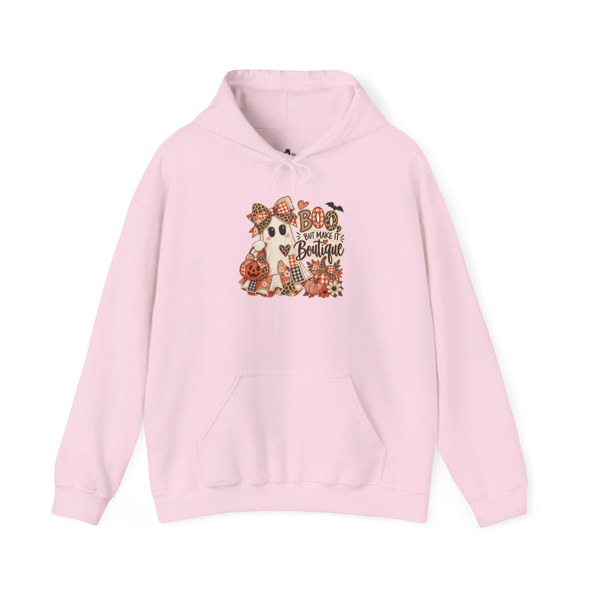 Boo But Make It Boutique | Premium Boutique Pullover Hoodie Halloween Patchwork Ghost Graphic Cute Fall Bow Spooky Top