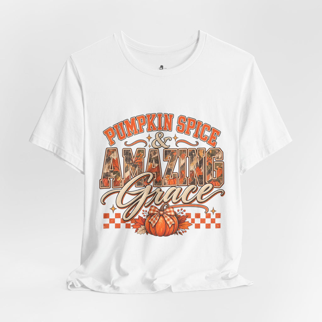 Pumpkin Spice And Amazing Grace | Premium Boutique Unisex T-Shirt Fall Christian Faith Graphic Autumn Pumpkin Inspirational Top