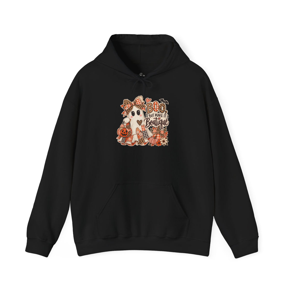 Boo But Make It Boutique | Premium Boutique Pullover Hoodie Halloween Patchwork Ghost Graphic Cute Fall Bow Spooky Top