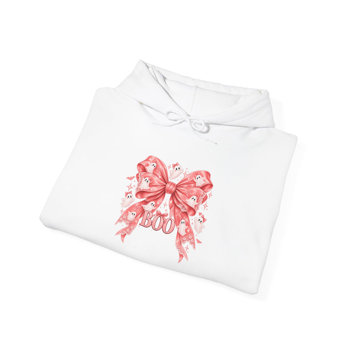 Boo | Premium Boutique Pullover Hoodie Halloween Pink Ghost Bow Graphic Feminine Spooky Fashion Top