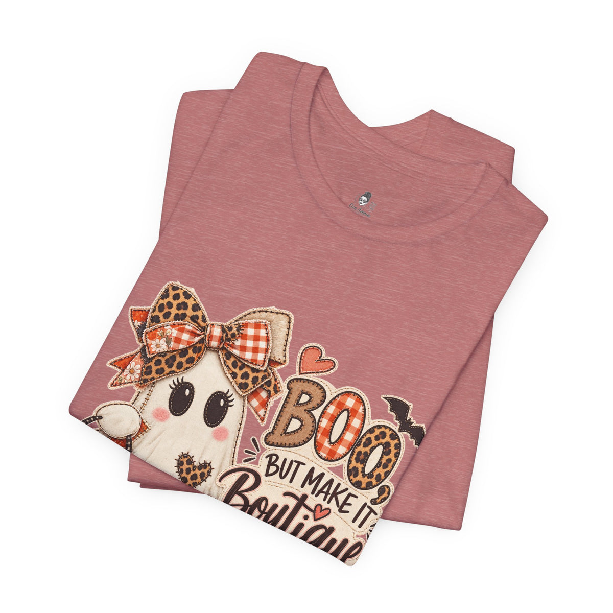 Boo But Make It Boutique | Premium Boutique Unisex T-Shirt Halloween Patchwork Ghost Graphic Cute Fall Bow Spooky Top