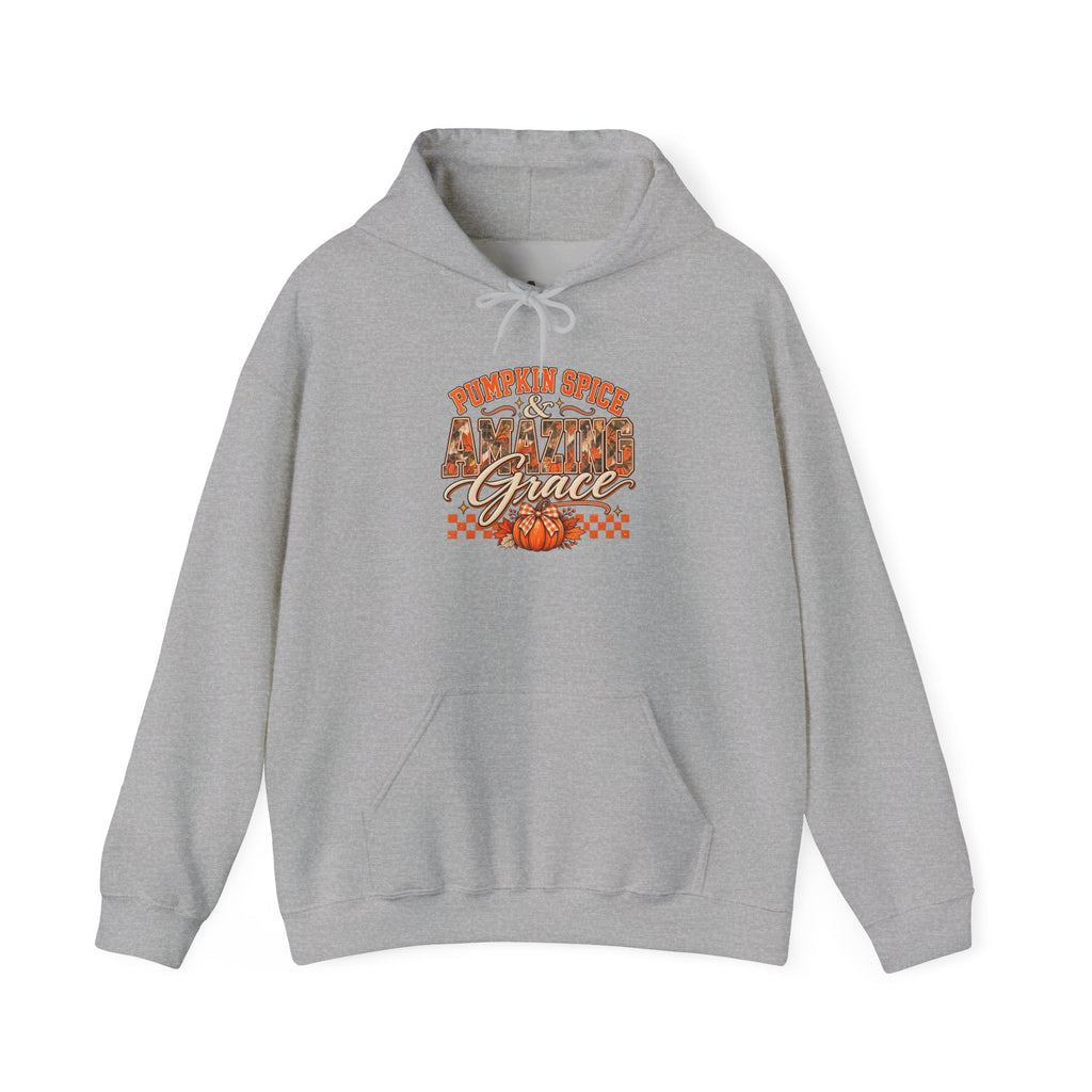 Pumpkin Spice And Amazing Grace | Premium Boutique Pullover Hoodie Fall Christian Faith Graphic Autumn Pumpkin Inspirational Top