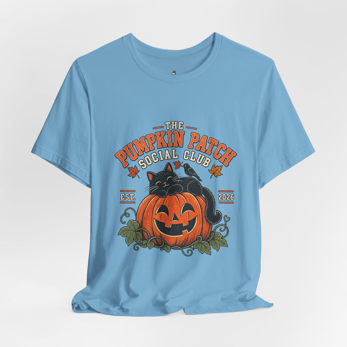 The Pumpkin Patch Social Club | Premium Boutique Unisex T-Shirt Fall Vintage Black Cat Halloween Graphic Autumn Pumpkin Top