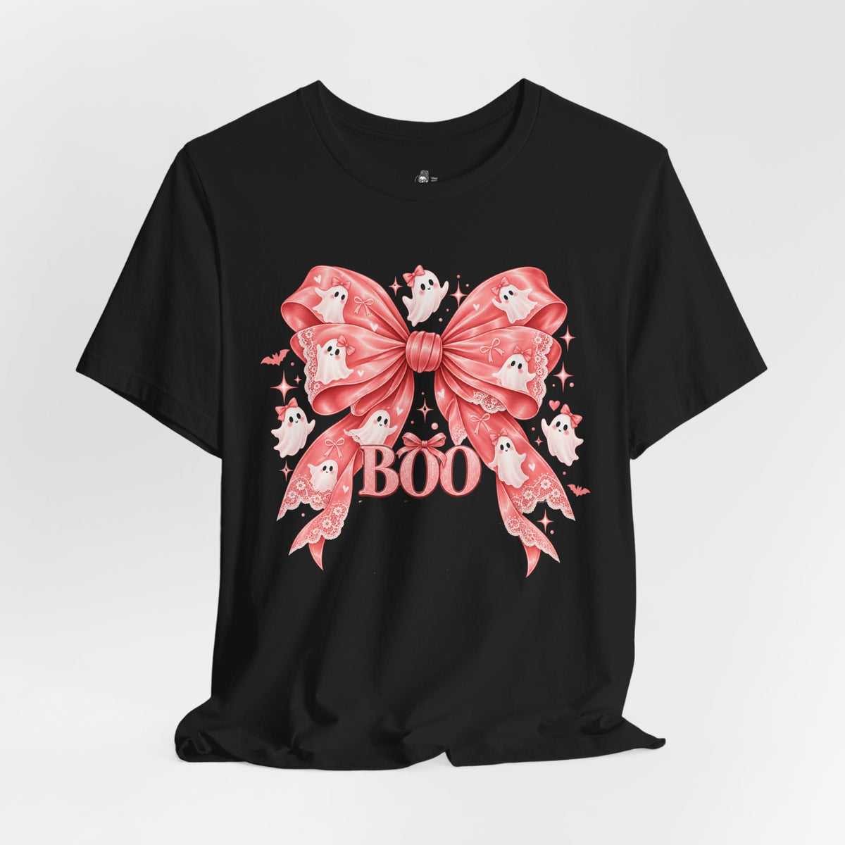 Boo | Premium Boutique Unisex T-Shirt Halloween Pink Ghost Bow Graphic Feminine Spooky Fashion Top