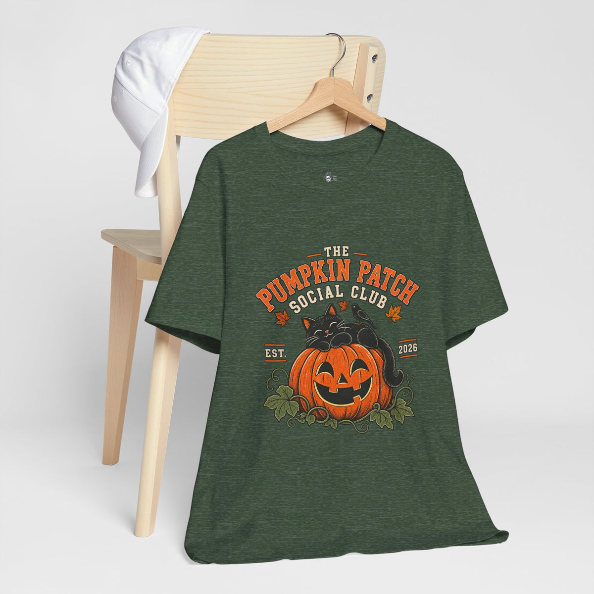 The Pumpkin Patch Social Club | Premium Boutique Unisex T-Shirt Fall Vintage Black Cat Halloween Graphic Autumn Pumpkin Top