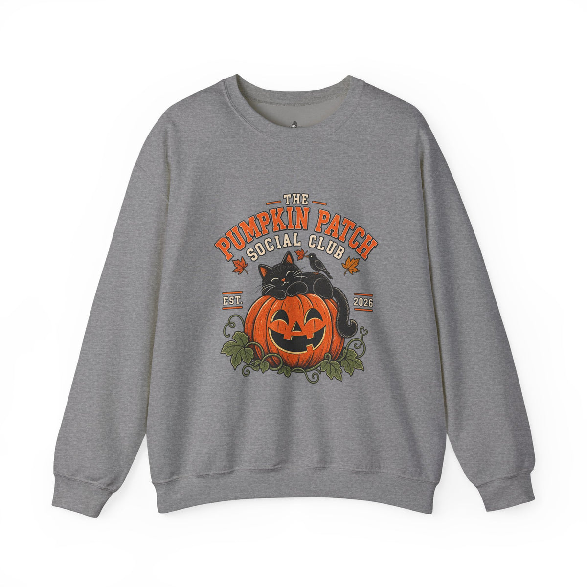 The Pumpkin Patch Social Club | Premium Boutique Crewneck Sweatshirt Fall Vintage Black Cat Halloween Graphic Autumn Pumpkin Top