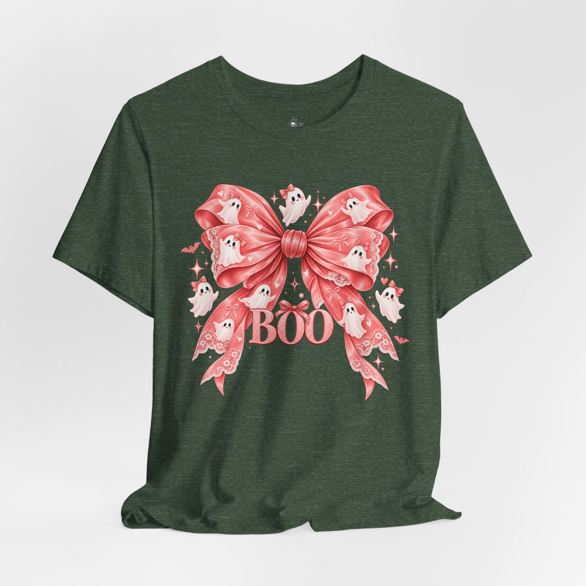 Boo | Premium Boutique Unisex T-Shirt Halloween Pink Ghost Bow Graphic Feminine Spooky Fashion Top