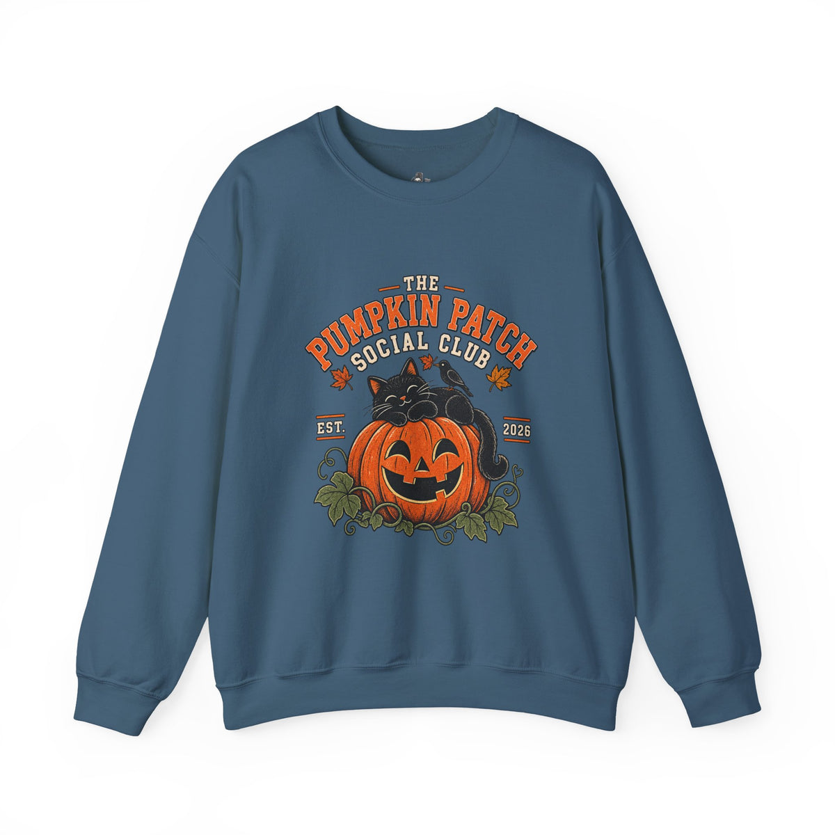 The Pumpkin Patch Social Club | Premium Boutique Crewneck Sweatshirt Fall Vintage Black Cat Halloween Graphic Autumn Pumpkin Top