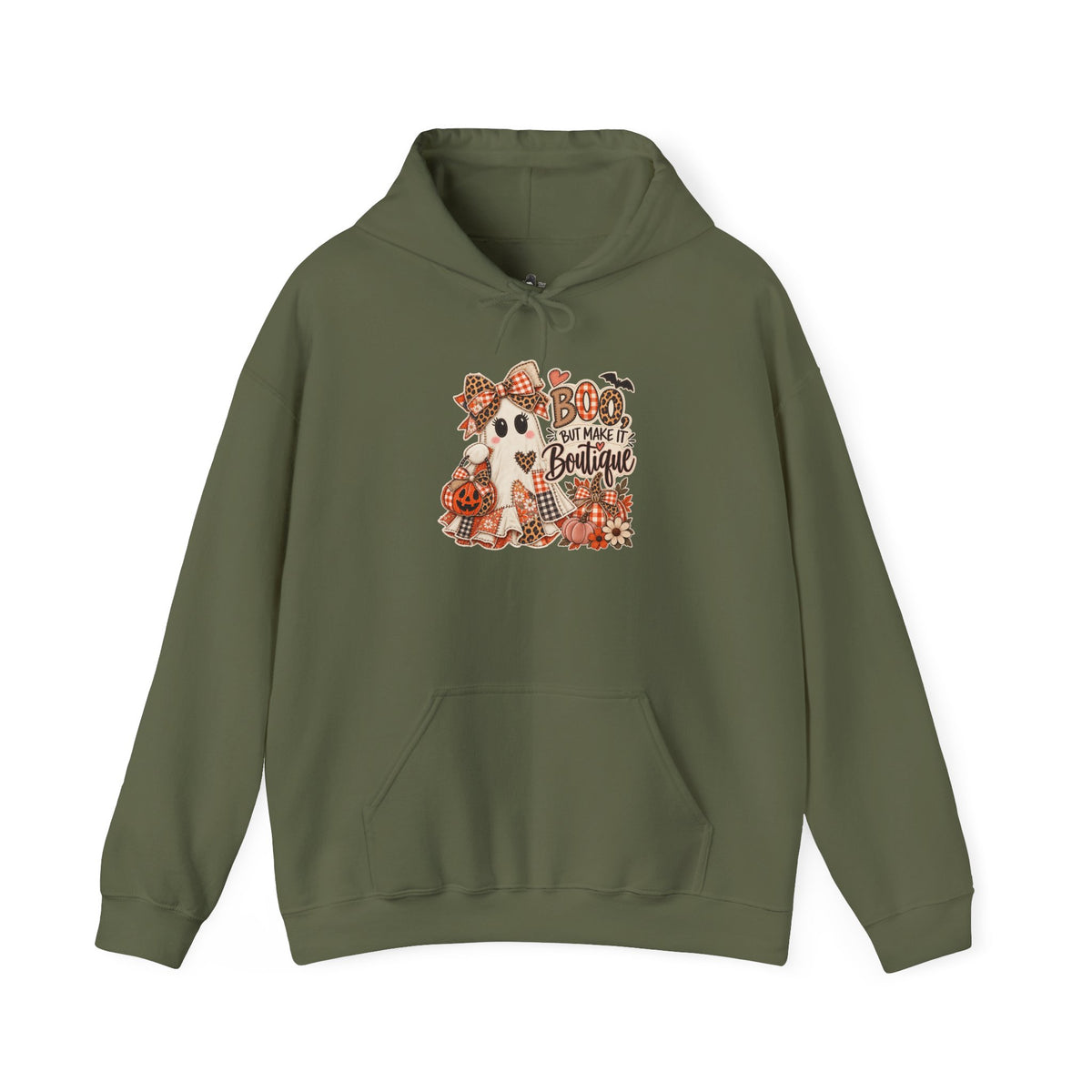 Boo But Make It Boutique | Premium Boutique Pullover Hoodie Halloween Patchwork Ghost Graphic Cute Fall Bow Spooky Top