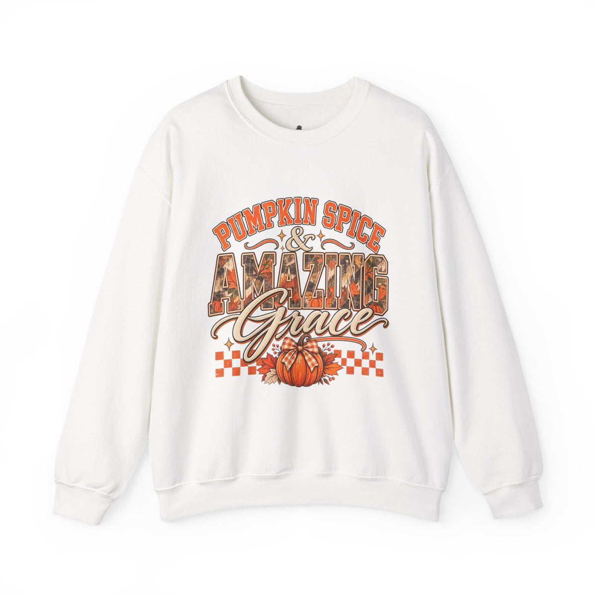 Pumpkin Spice And Amazing Grace | Premium Boutique Crewneck Sweatshirt Fall Christian Faith Graphic Autumn Pumpkin Inspirational Top