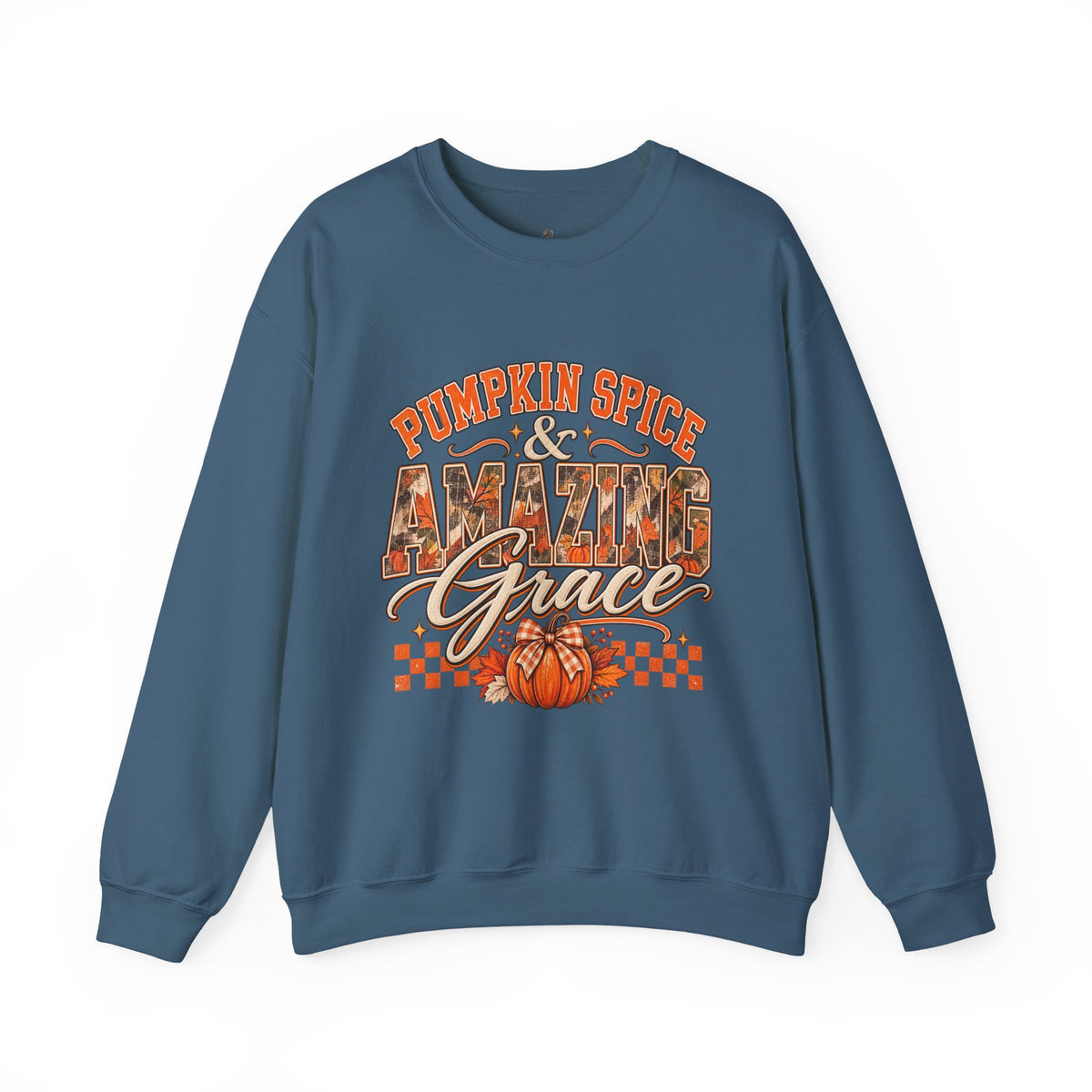 Pumpkin Spice And Amazing Grace | Premium Boutique Crewneck Sweatshirt Fall Christian Faith Graphic Autumn Pumpkin Inspirational Top
