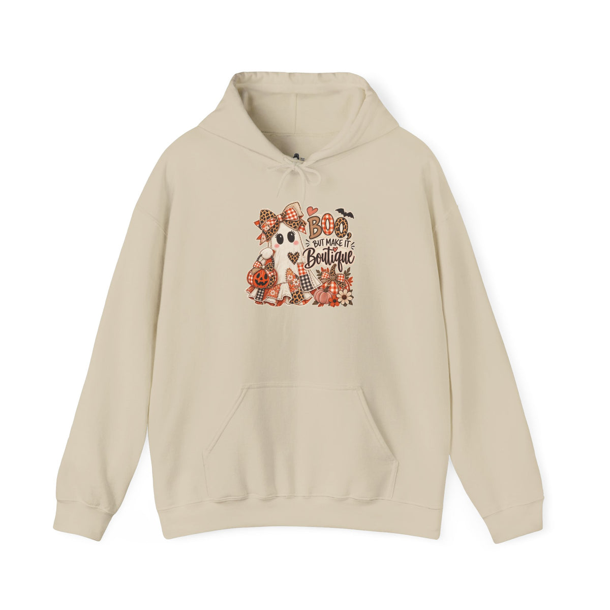 Boo But Make It Boutique | Premium Boutique Pullover Hoodie Halloween Patchwork Ghost Graphic Cute Fall Bow Spooky Top