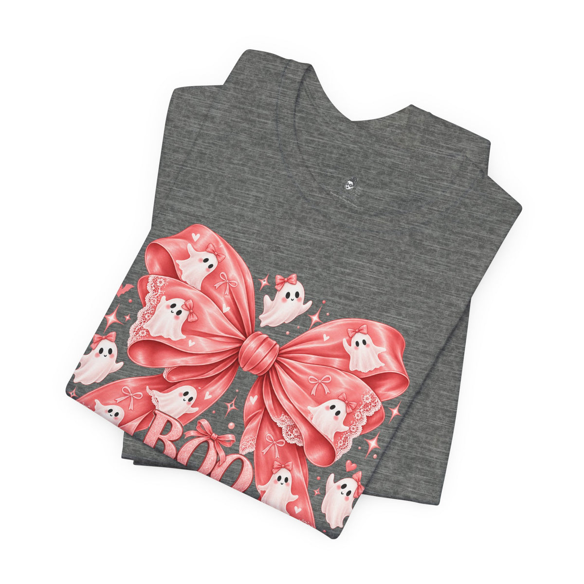 Boo | Premium Boutique Unisex T-Shirt Halloween Pink Ghost Bow Graphic Feminine Spooky Fashion Top