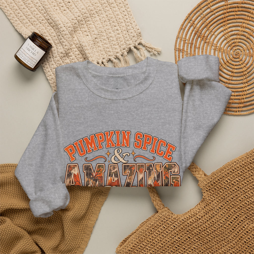 Pumpkin Spice And Amazing Grace | Premium Boutique Crewneck Sweatshirt Fall Christian Faith Graphic Autumn Pumpkin Inspirational Top
