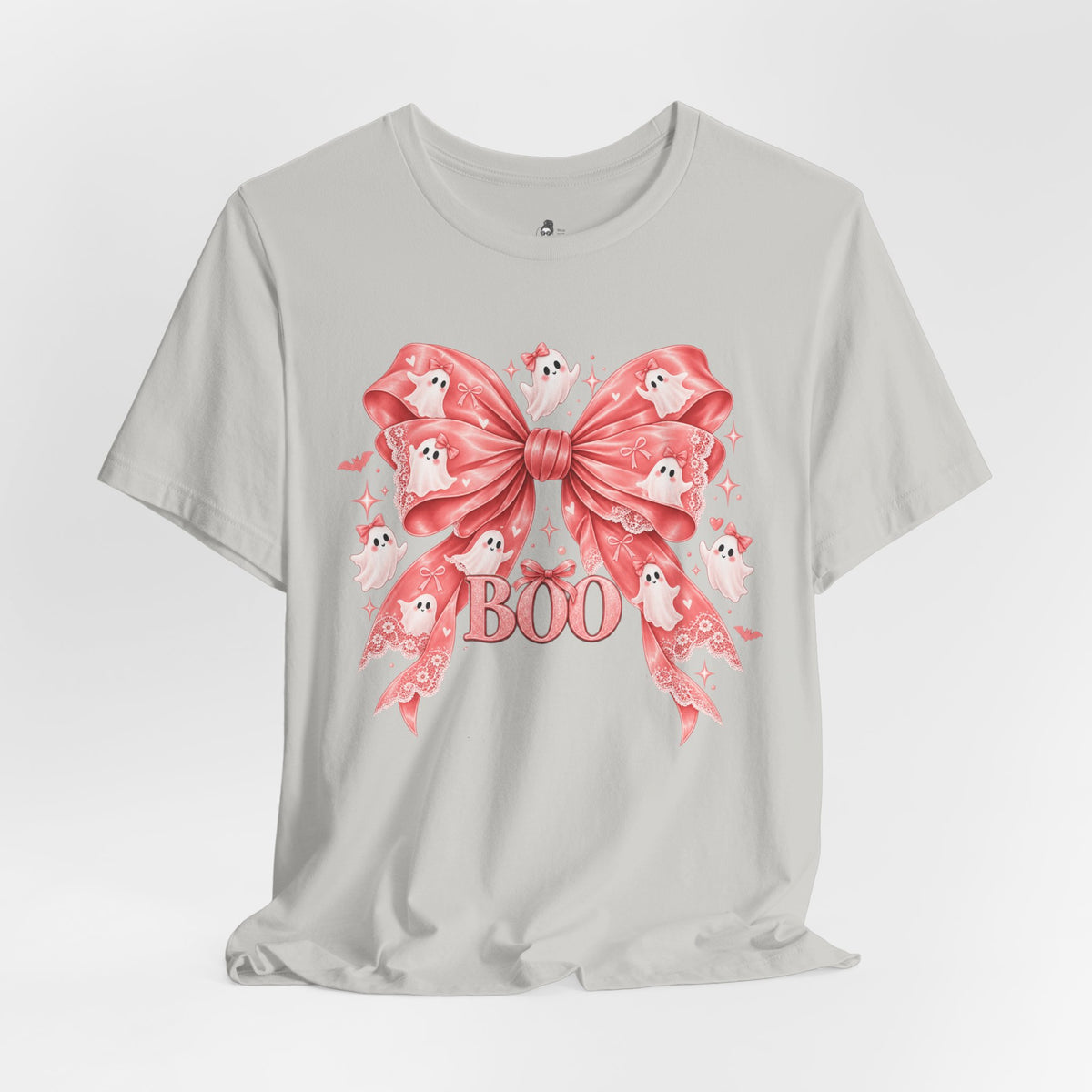 Boo | Premium Boutique Unisex T-Shirt Halloween Pink Ghost Bow Graphic Feminine Spooky Fashion Top