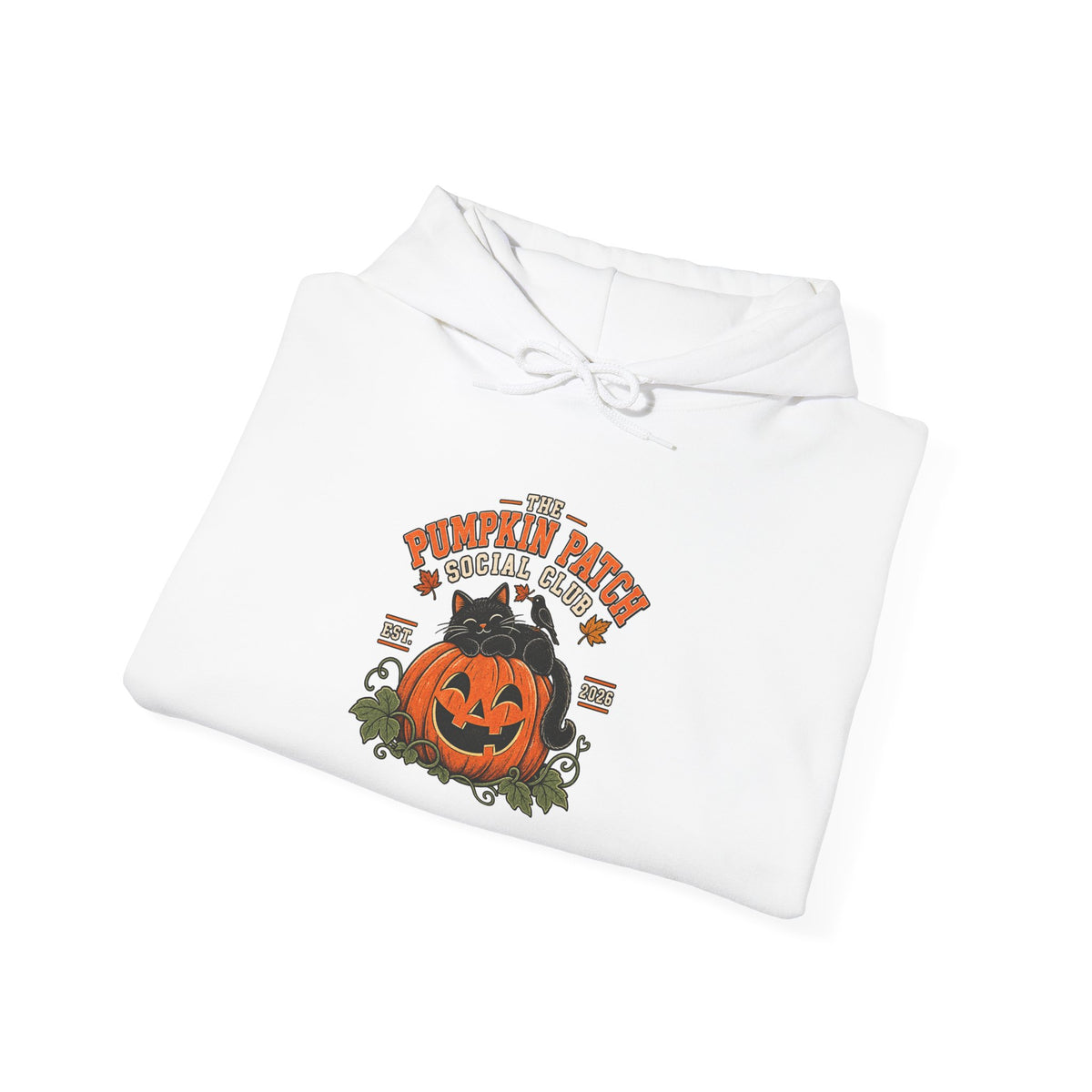 The Pumpkin Patch Social Club | Premium Boutique Pullover Hoodie Fall Vintage Black Cat Halloween Graphic Autumn Pumpkin Top