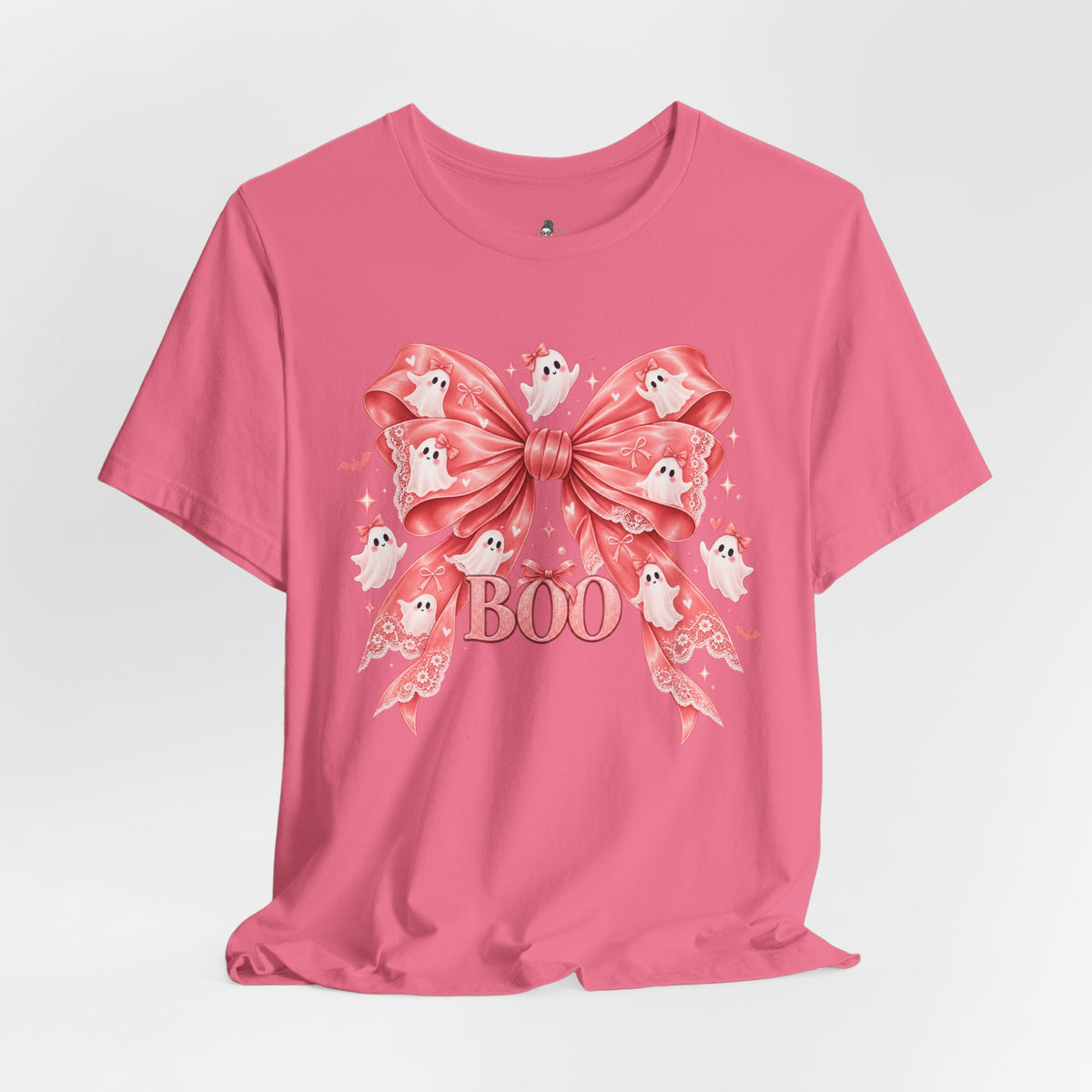 Boo | Premium Boutique Unisex T-Shirt Halloween Pink Ghost Bow Graphic Feminine Spooky Fashion Top
