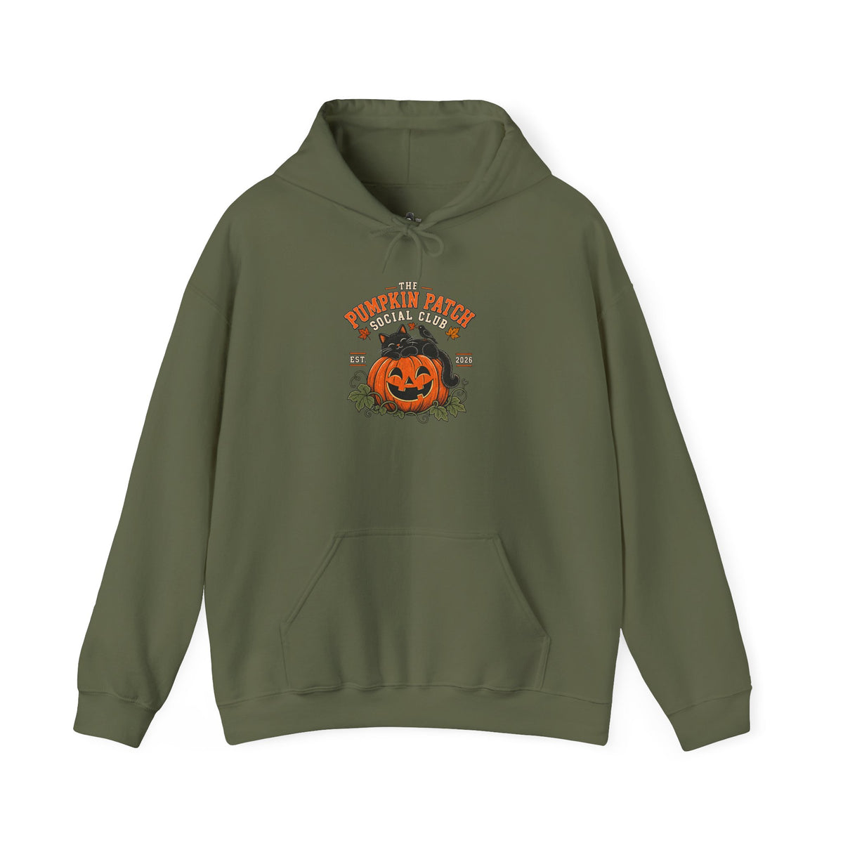 The Pumpkin Patch Social Club | Premium Boutique Pullover Hoodie Fall Vintage Black Cat Halloween Graphic Autumn Pumpkin Top