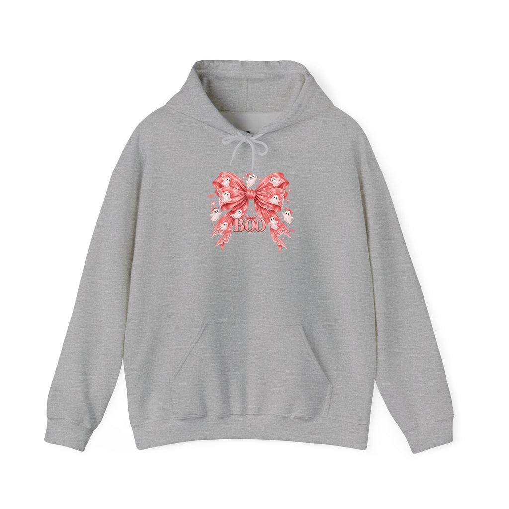 Boo | Premium Boutique Pullover Hoodie Halloween Pink Ghost Bow Graphic Feminine Spooky Fashion Top