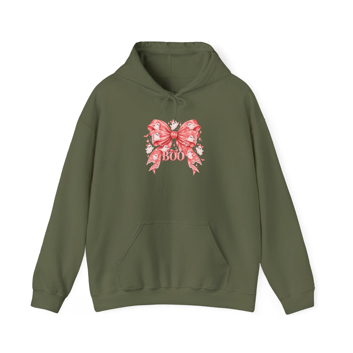 Boo | Premium Boutique Pullover Hoodie Halloween Pink Ghost Bow Graphic Feminine Spooky Fashion Top