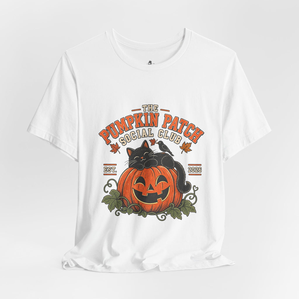 The Pumpkin Patch Social Club | Premium Boutique Unisex T-Shirt Fall Vintage Black Cat Halloween Graphic Autumn Pumpkin Top