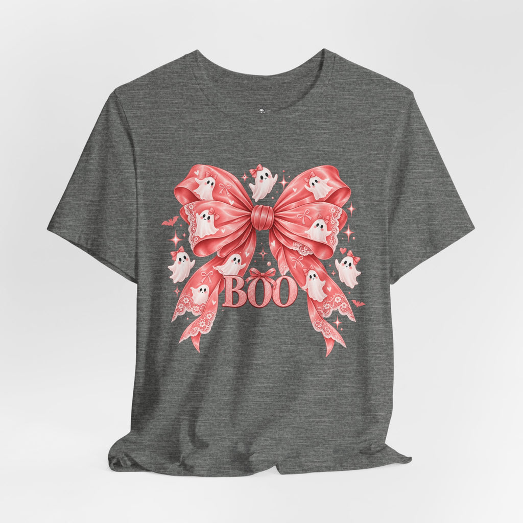 Boo | Premium Boutique Unisex T-Shirt Halloween Pink Ghost Bow Graphic Feminine Spooky Fashion Top