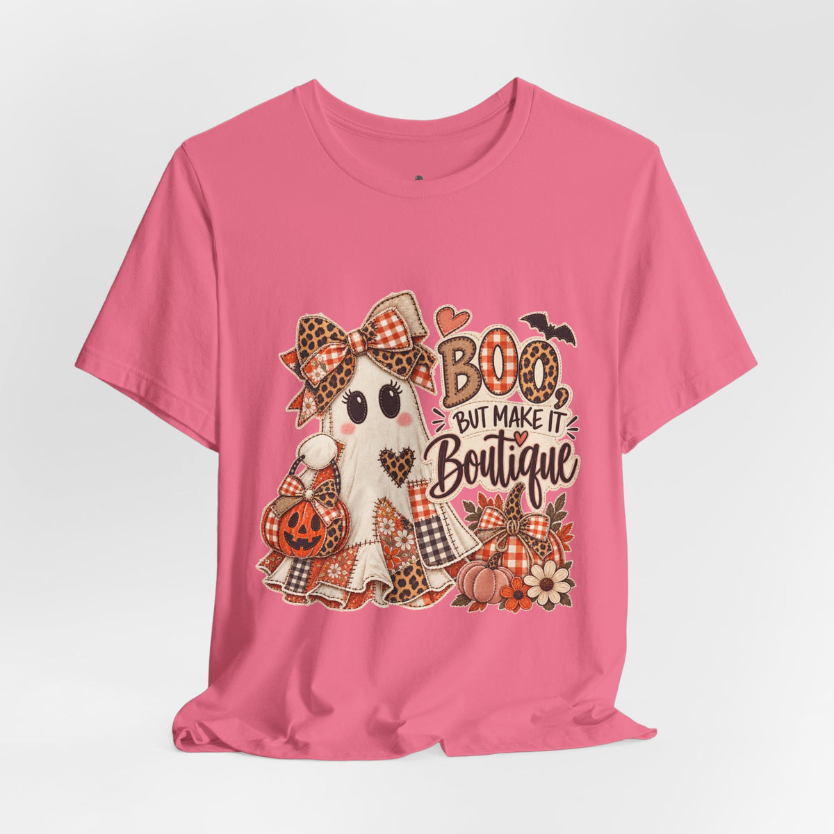 Boo But Make It Boutique | Premium Boutique Unisex T-Shirt Halloween Patchwork Ghost Graphic Cute Fall Bow Spooky Top