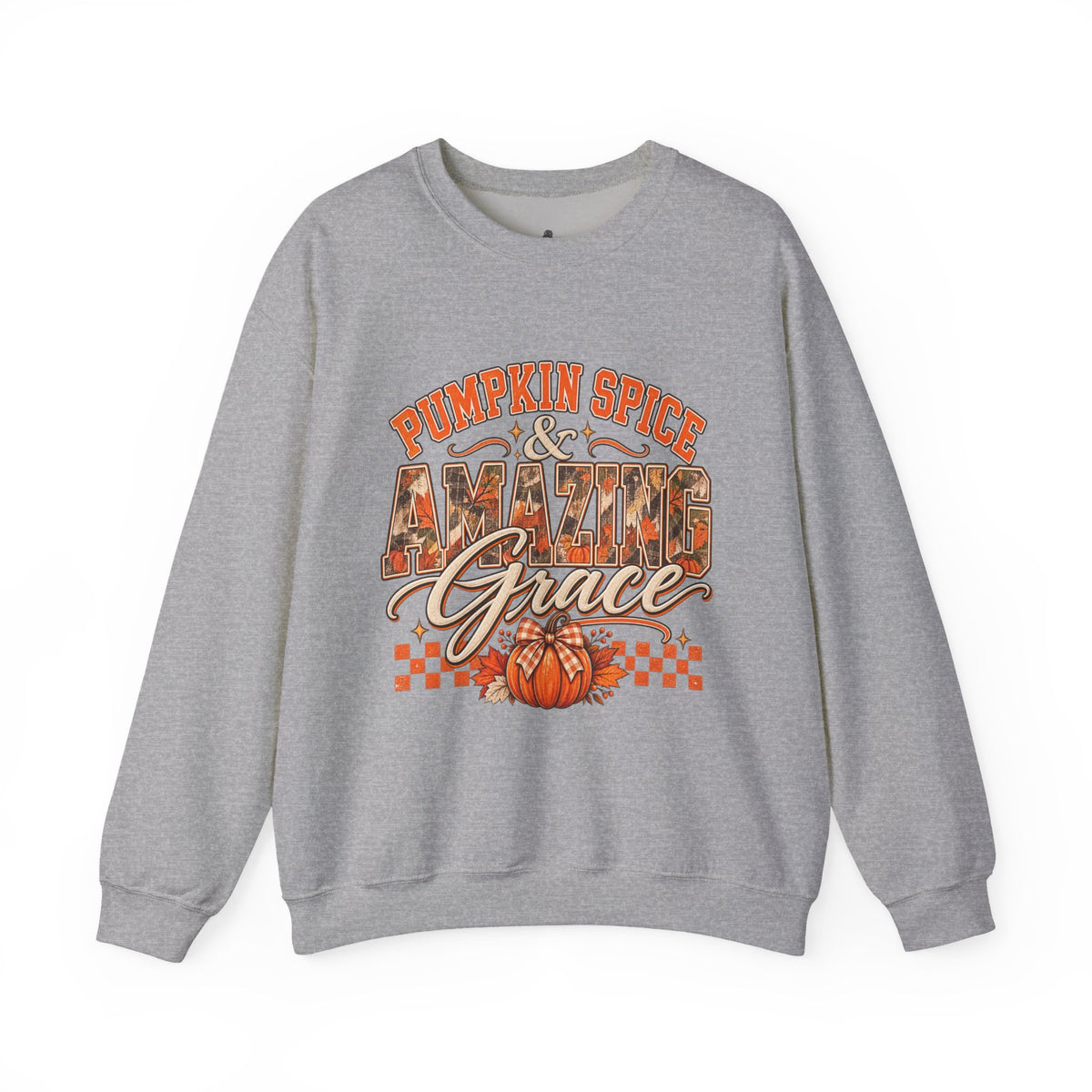 Pumpkin Spice And Amazing Grace | Premium Boutique Crewneck Sweatshirt Fall Christian Faith Graphic Autumn Pumpkin Inspirational Top