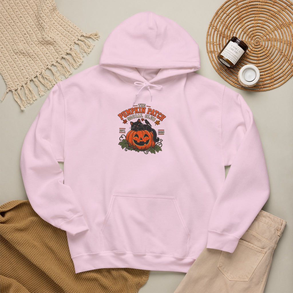 The Pumpkin Patch Social Club | Premium Boutique Pullover Hoodie Fall Vintage Black Cat Halloween Graphic Autumn Pumpkin Top