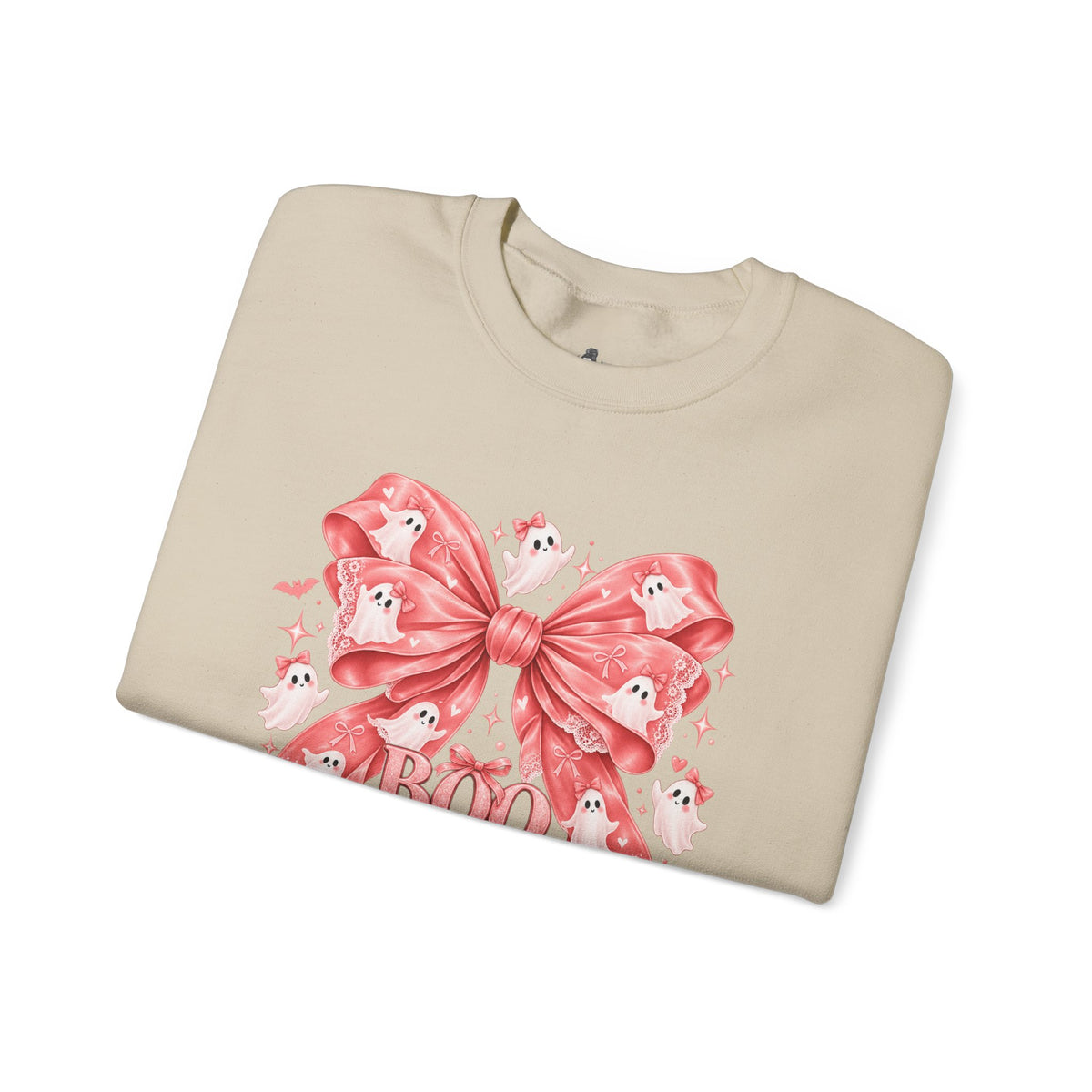 Boo | Premium Boutique Crewneck Sweatshirt Halloween Pink Ghost Bow Graphic Feminine Spooky Fashion Top