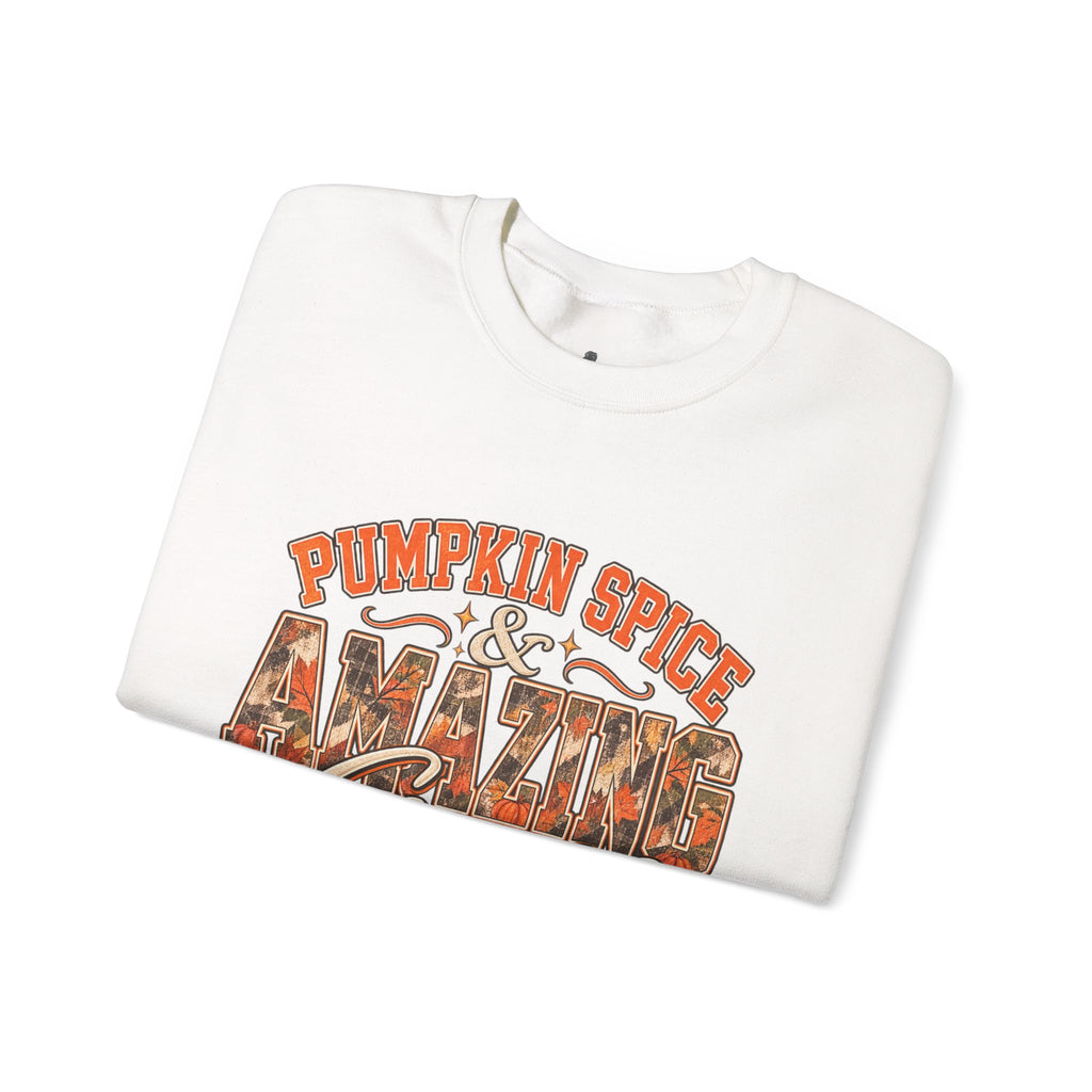 Pumpkin Spice And Amazing Grace | Premium Boutique Crewneck Sweatshirt Fall Christian Faith Graphic Autumn Pumpkin Inspirational Top