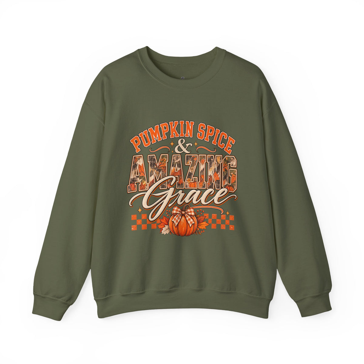 Pumpkin Spice And Amazing Grace | Premium Boutique Crewneck Sweatshirt Fall Christian Faith Graphic Autumn Pumpkin Inspirational Top