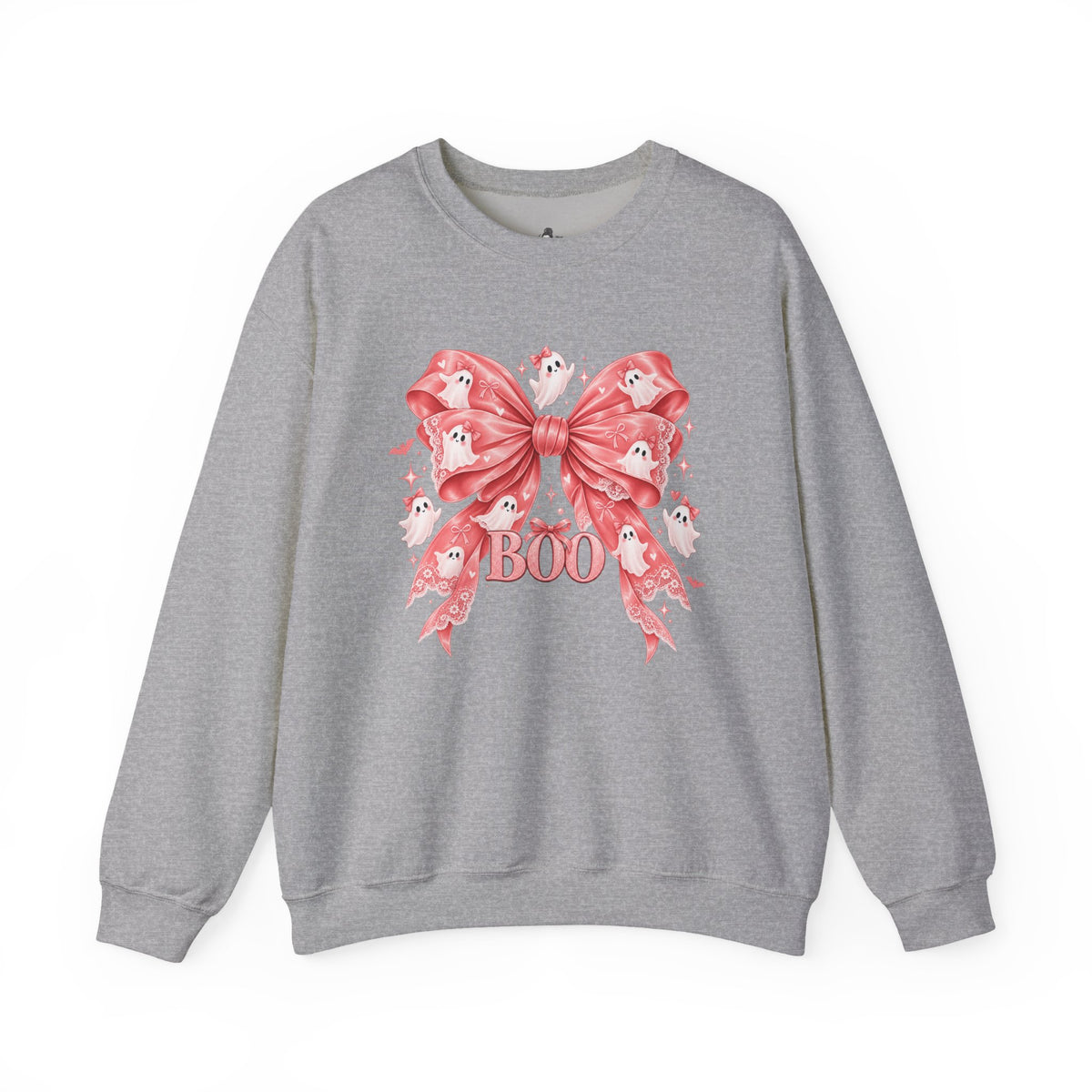 Boo | Premium Boutique Crewneck Sweatshirt Halloween Pink Ghost Bow Graphic Feminine Spooky Fashion Top