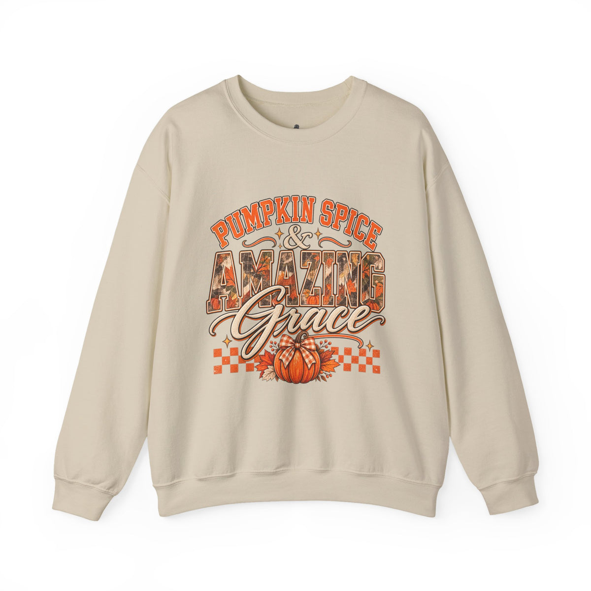Pumpkin Spice And Amazing Grace | Premium Boutique Crewneck Sweatshirt Fall Christian Faith Graphic Autumn Pumpkin Inspirational Top